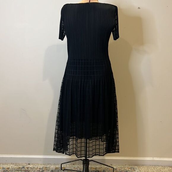 Veeca Black Sheer Crinkle Skirt Dress with Cap Sleeves - Size Small - Picture 9 of 14